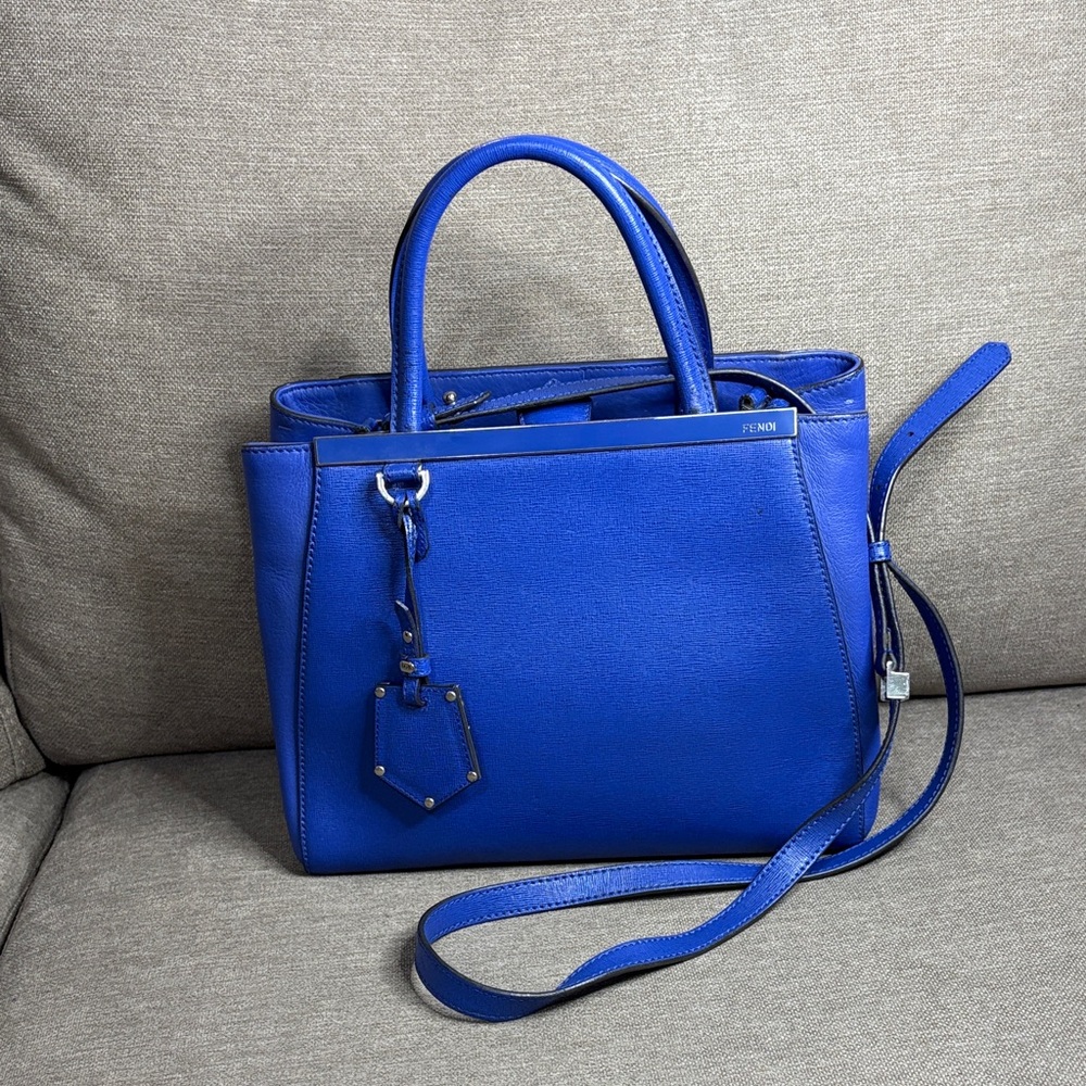 Fendi 2Jours Small Blue Leather Crossbody Satchel Bag Authentic - Picture 2 of 14